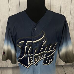 VTG Fubu Men's XL Blue Stitched 05 League Button-Up Baseball Jersey Y2k Hip-Hop